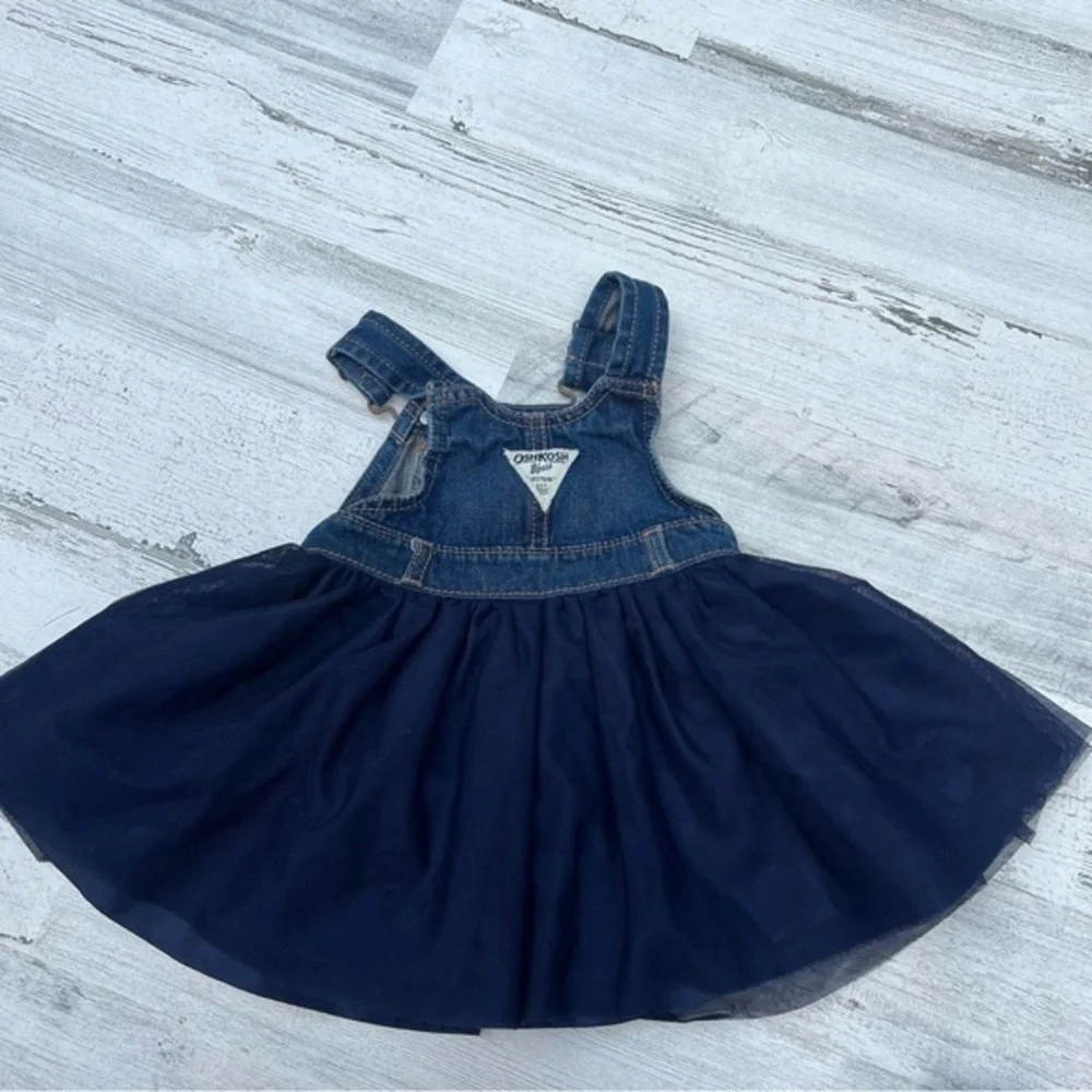 Osh Kosh B'gosh Toddler Girl Size 12 Month Bundle Denim Tulle Tutu Overall Dress